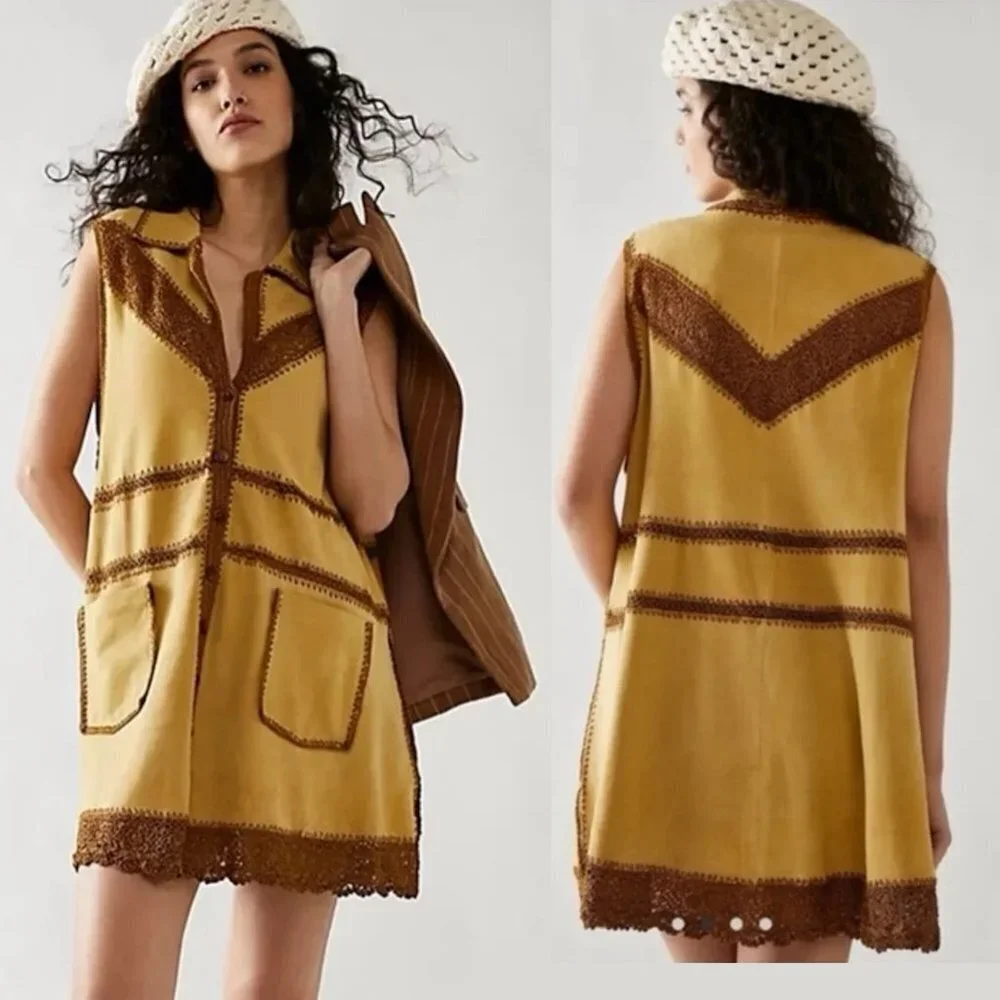 New Free People Adeline Goat Leather Mini Dress Vest Size M